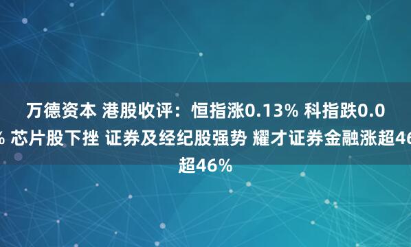 万德资本 港股收评：恒指涨0.13% 科指跌0.08% 芯片股下挫 证券及经纪股强势 耀才证券金融涨超46%